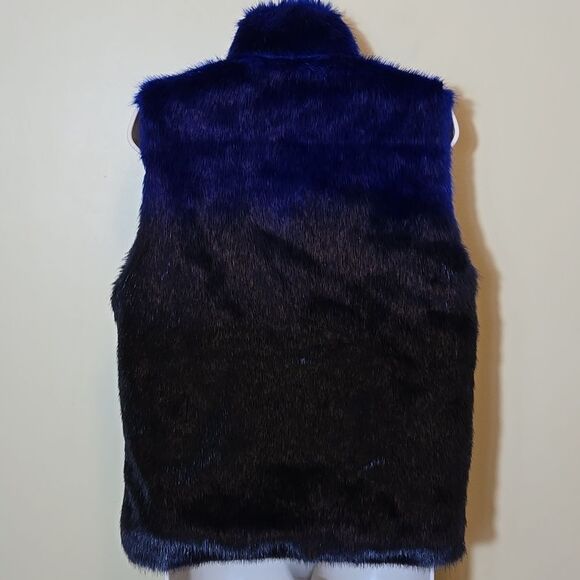 Cejon Black Blue Faux Fur Vest Steam Punk Goth Grunge Chic Rocker Ombre Size M - Picture 11 of 14